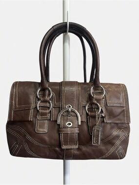Coach Brown Leather Satchel with Buckle and Double Handles